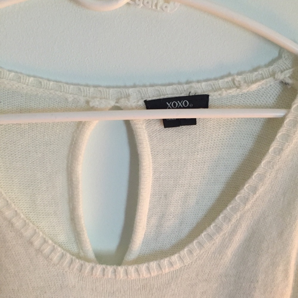 Keyhole back white sweater dress